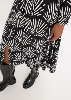 bonprix bonprix Vestido midi de viscosa fluida Negro-blanco Clearance