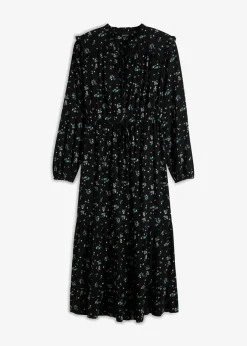 bonprix bonprix Vestido midi de viscosa pura Negro de flores New