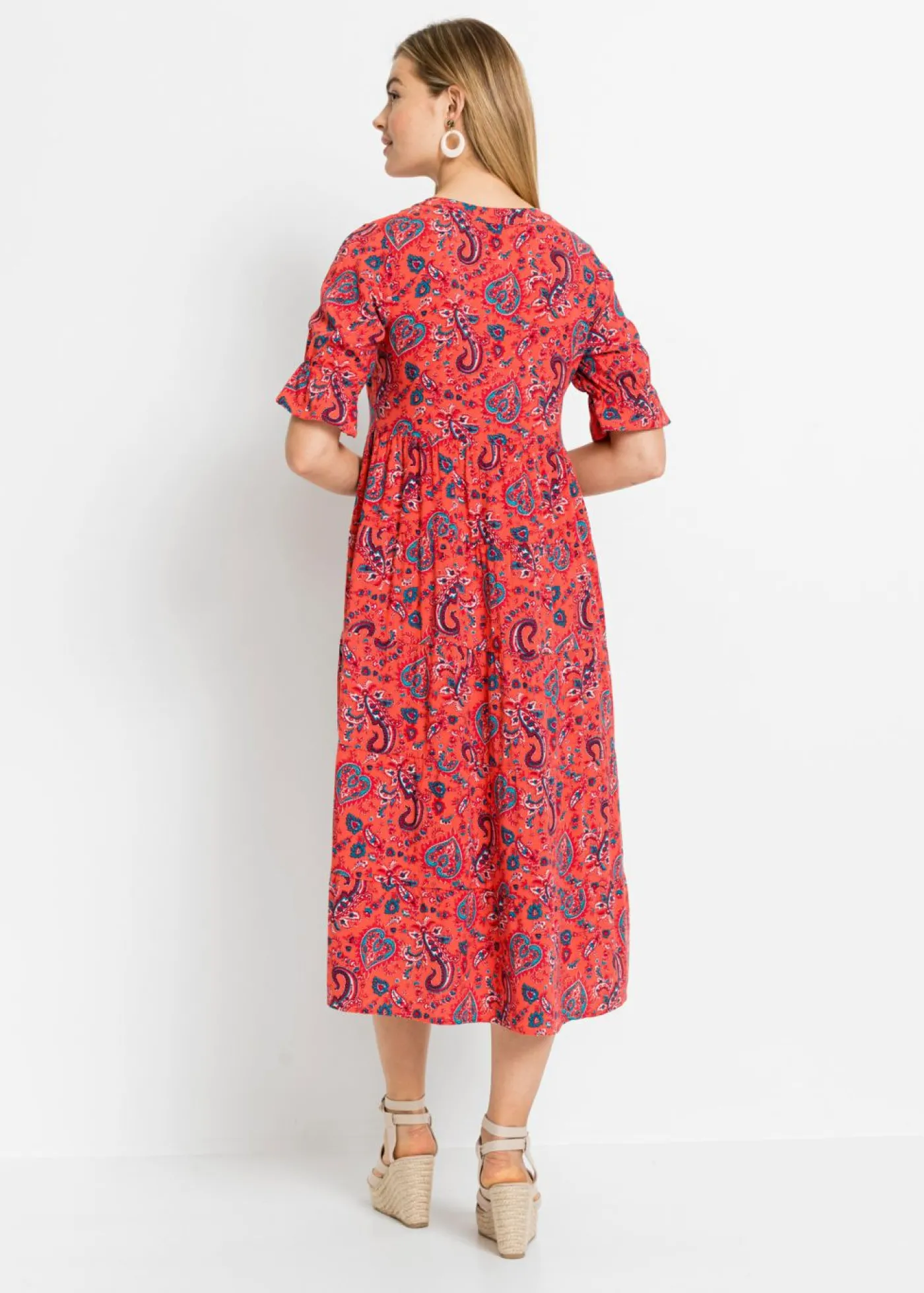 bonprix bonprix Vestido midi de viscosa pura Rojo Discount