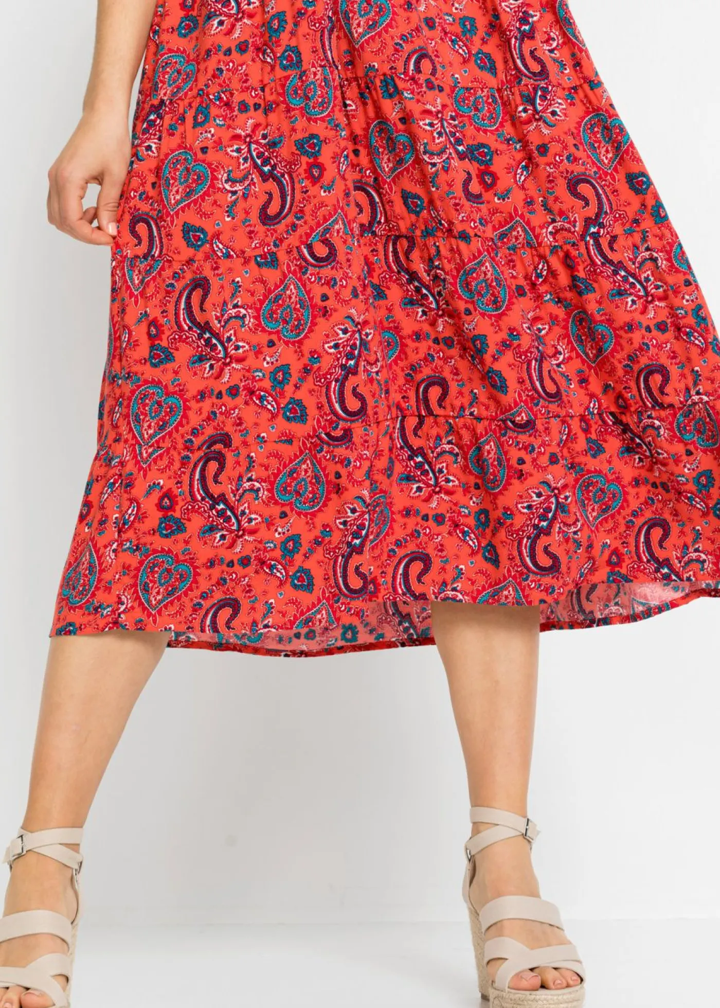 bonprix bonprix Vestido midi de viscosa pura Rojo Discount