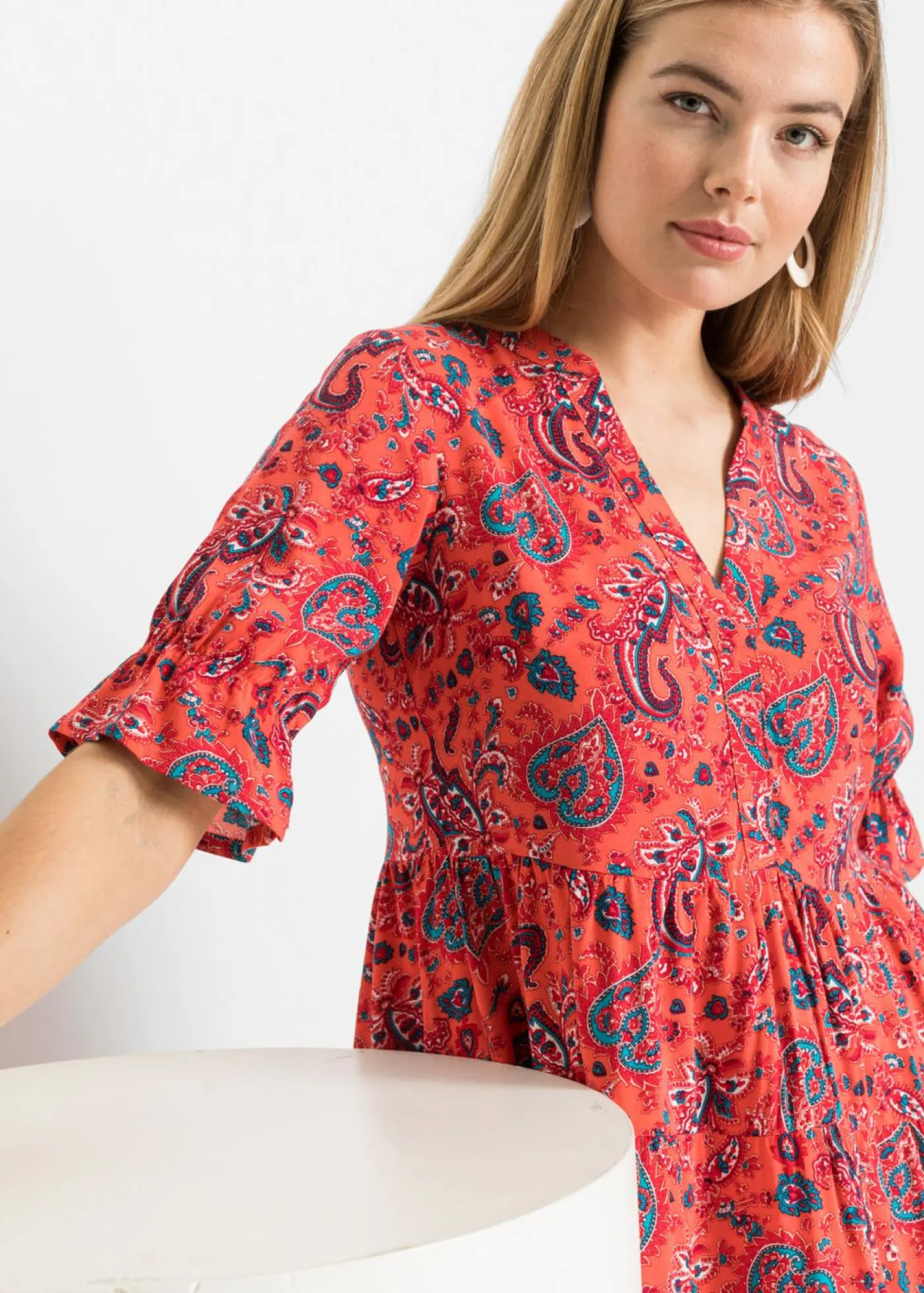 bonprix bonprix Vestido midi de viscosa pura Rojo Discount