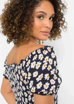 bonprix bonprix Vestido midi de viscosa pura azul marino con flores