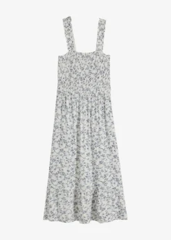 bonprix bonprix Vestido midi de viscosa sostenible Blanco lana-azul de flores Best