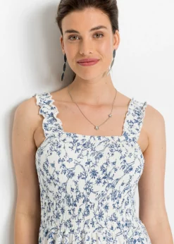 bonprix bonprix Vestido midi de viscosa sostenible Blanco lana-azul de flores Best
