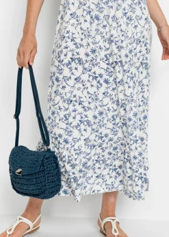 bonprix bonprix Vestido midi de viscosa sostenible Blanco lana-azul de flores Best