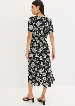 bonprix bonprix Vestido midi estampado negro-blanco con flores Sale