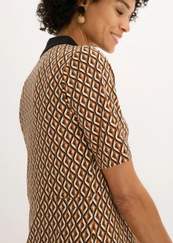 bonprix bonprix Vestido midi tipo polo marrón moka /negro Online