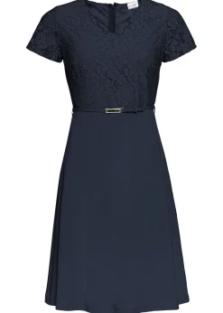 bonprix bonprix Vestido mini con encaje y cinturón Azul marino Sale