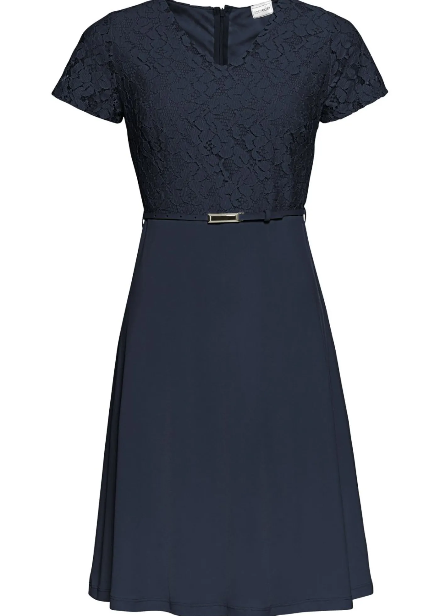bonprix bonprix Vestido mini con encaje y cinturón Azul marino Sale