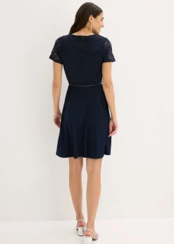 bonprix bonprix Vestido mini con encaje y cinturón Azul marino Sale