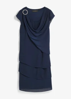 bonprix bonprix Vestido mini con look de capas y accesorios decorativos Azul marino Outlet
