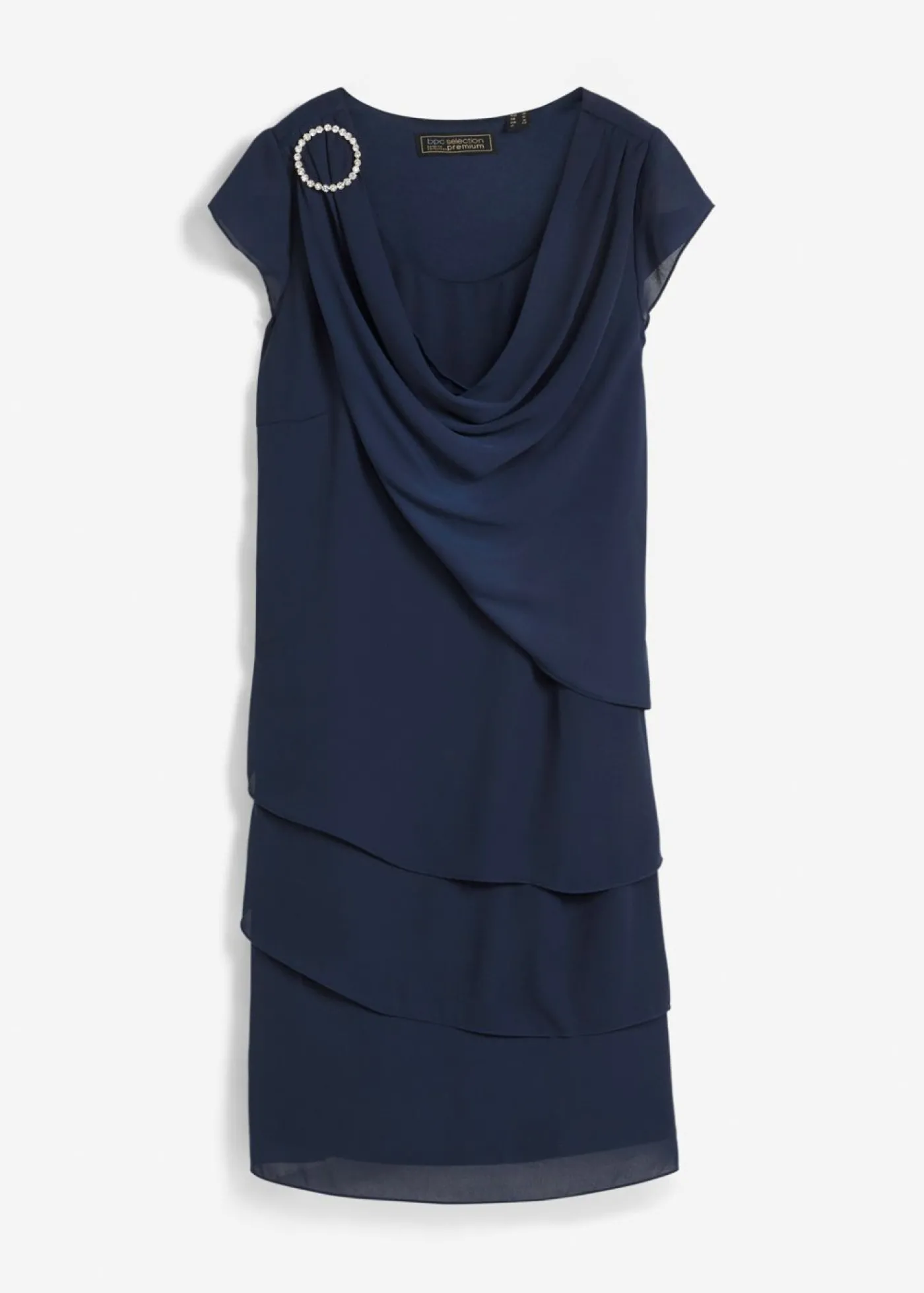 bonprix bonprix Vestido mini con look de capas y accesorios decorativos Azul marino Outlet