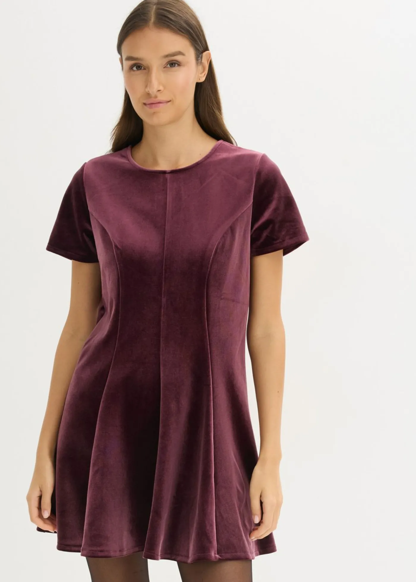bonprix bonprix Vestido mini de terciopelo suave rojo burdeos Online