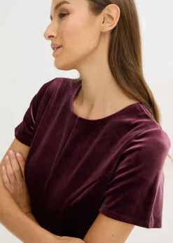 bonprix bonprix Vestido mini de terciopelo suave rojo burdeos Online