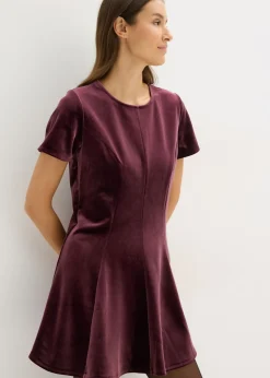 bonprix bonprix Vestido mini de terciopelo suave rojo burdeos Online