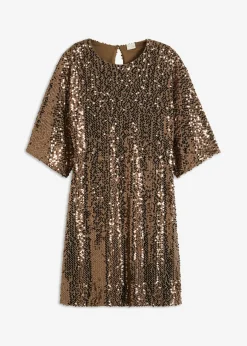 bonprix bonprix Vestido oversize de lentejuelas Marrón turrón Sale