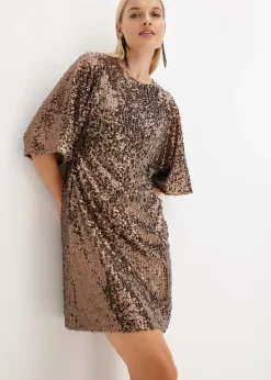 bonprix bonprix Vestido oversize de lentejuelas Marrón turrón Sale