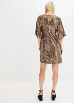 bonprix bonprix Vestido oversize de lentejuelas Marrón turrón Sale