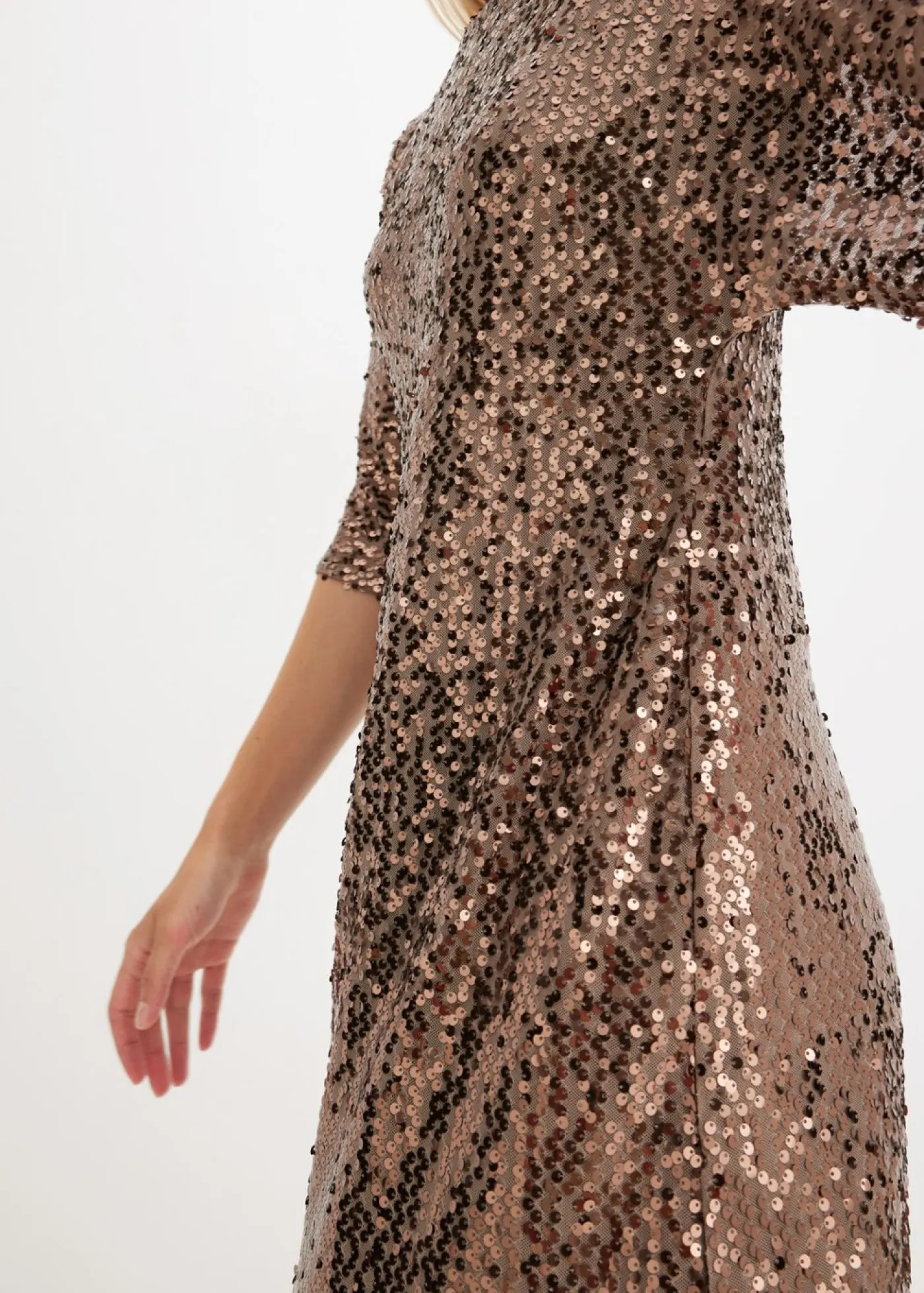 bonprix bonprix Vestido oversize de lentejuelas Marrón turrón Sale