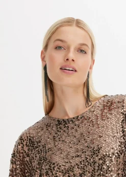 bonprix bonprix Vestido oversize de lentejuelas Marrón turrón Sale