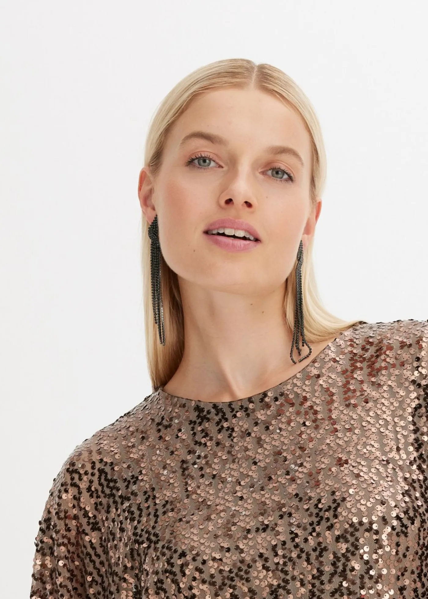 bonprix bonprix Vestido oversize de lentejuelas Marrón turrón Sale