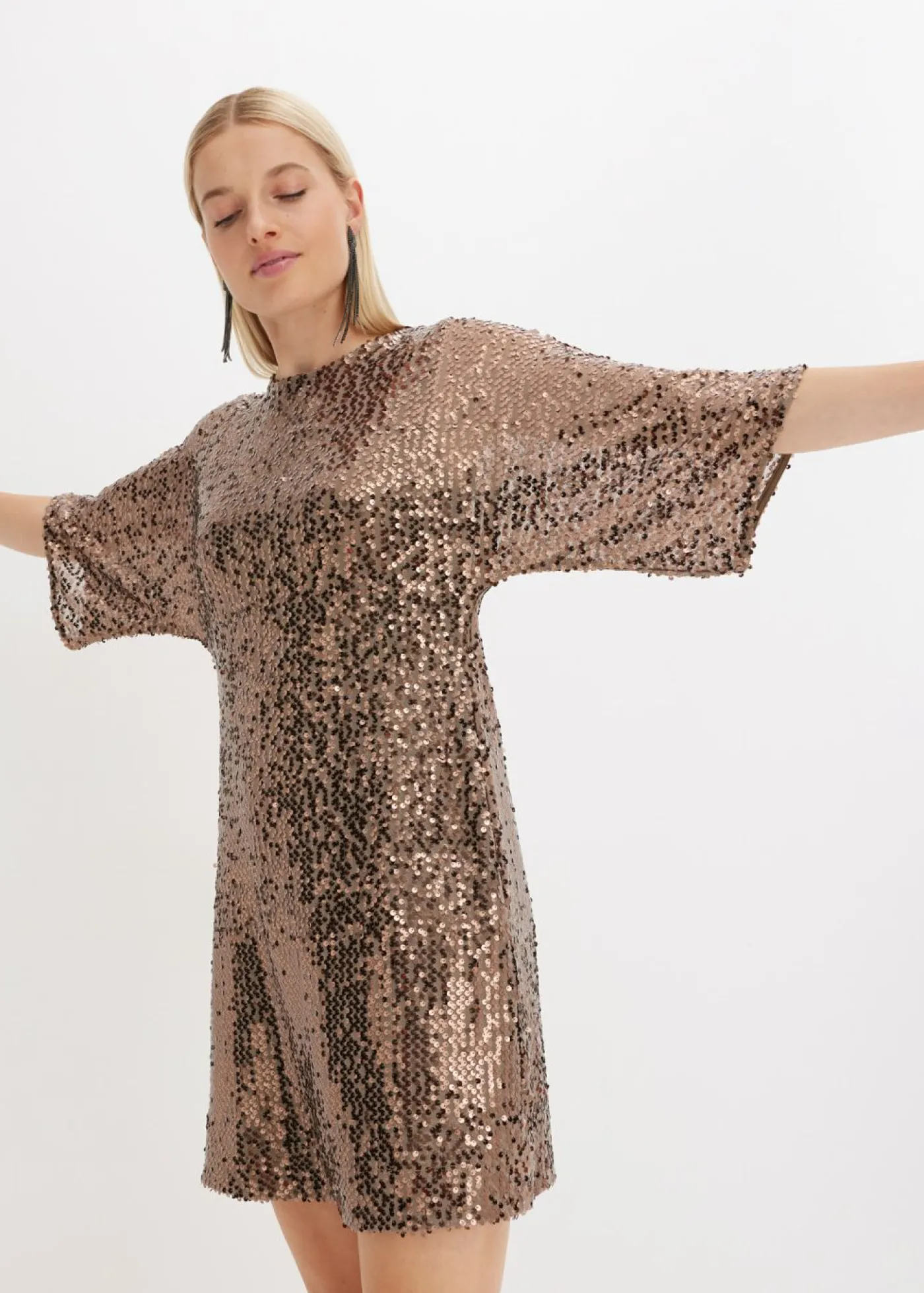 bonprix bonprix Vestido oversize de lentejuelas Marrón turrón Sale