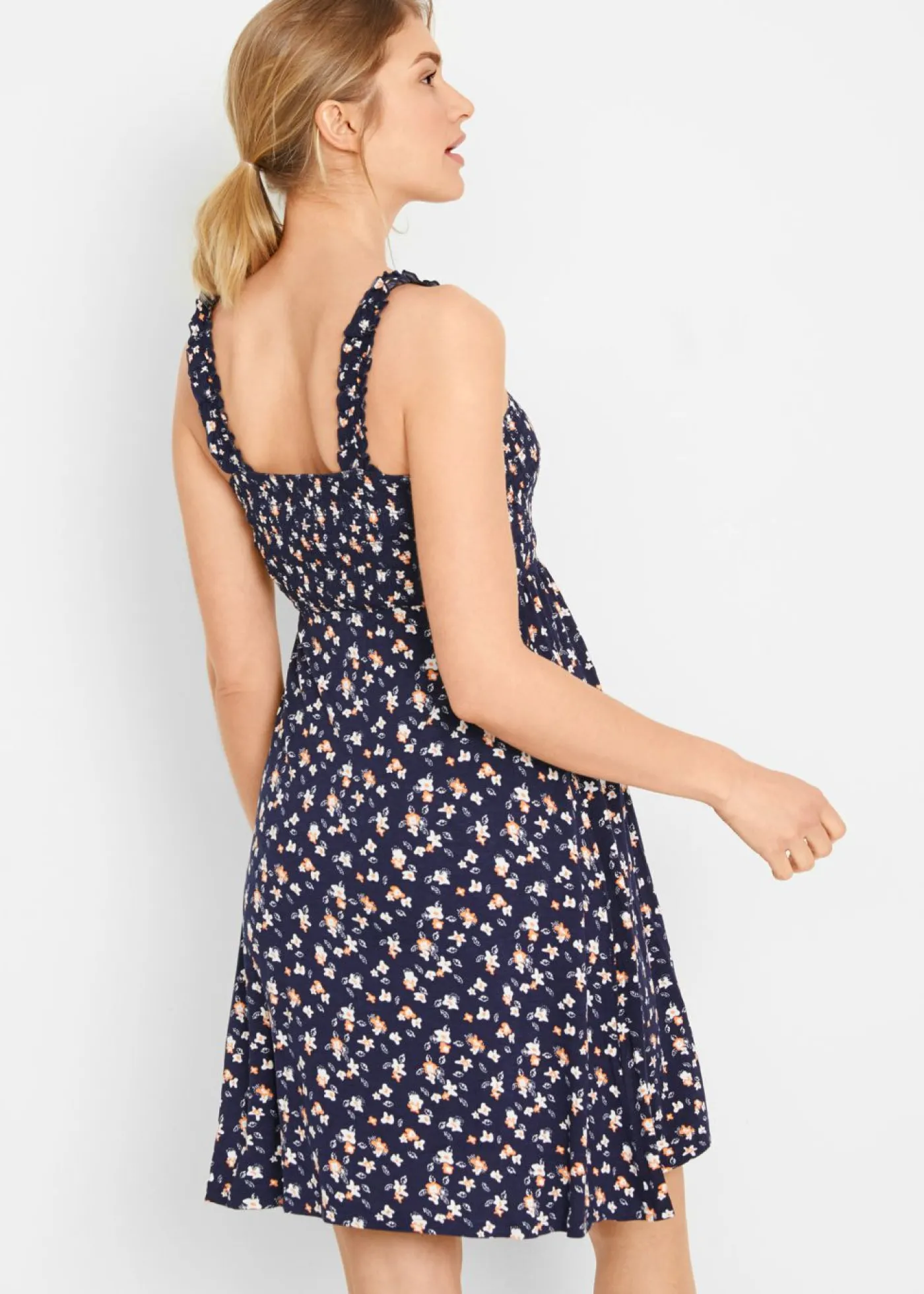bonprix bonprix Vestido premamá de punto con viscosa sostenible Azul marino estampado Discount