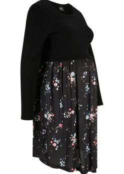 bonprix bonprix Vestido premamá de punto y viscosa Negro de flores Clearance