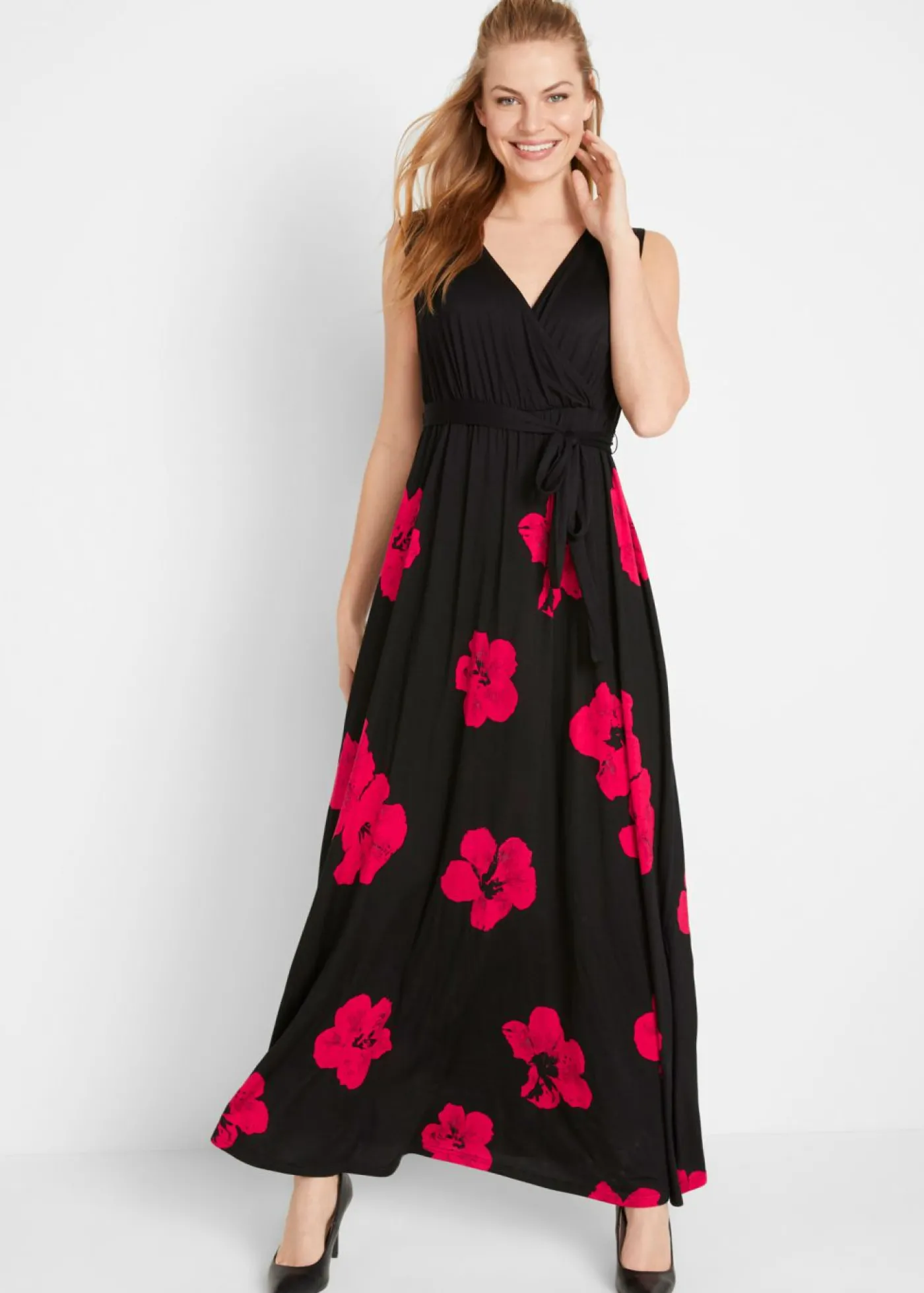 bonprix bonprix Vestido premamá/de lactancia 2 en 1 de punto de viscosa Negro-Magenta Hot