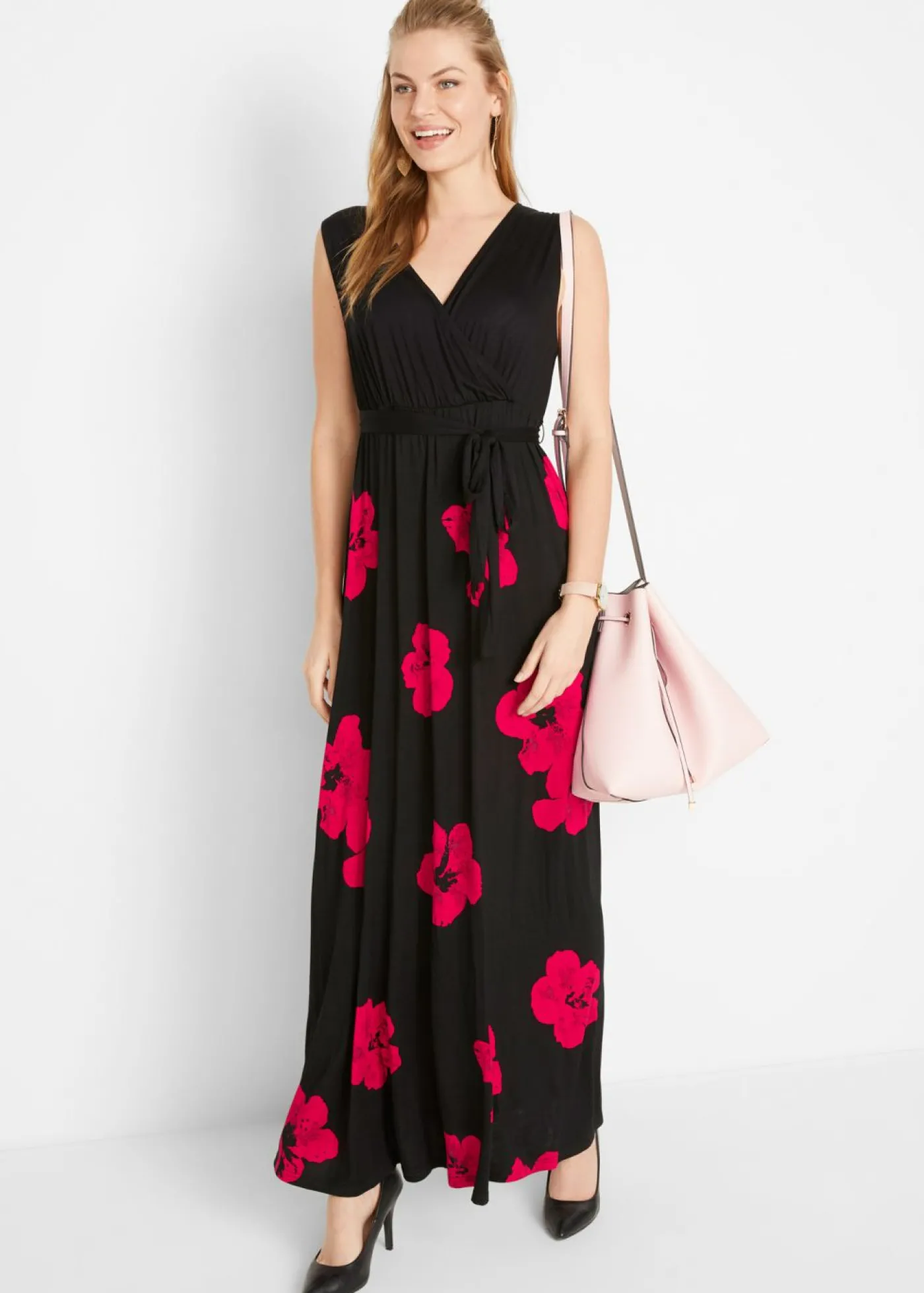 bonprix bonprix Vestido premamá/de lactancia 2 en 1 de punto de viscosa Negro-Magenta Hot