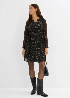 bonprix bonprix Vestido premamá/de lactancia 2 en 1 de gasa Negro-dorado de lunares Online