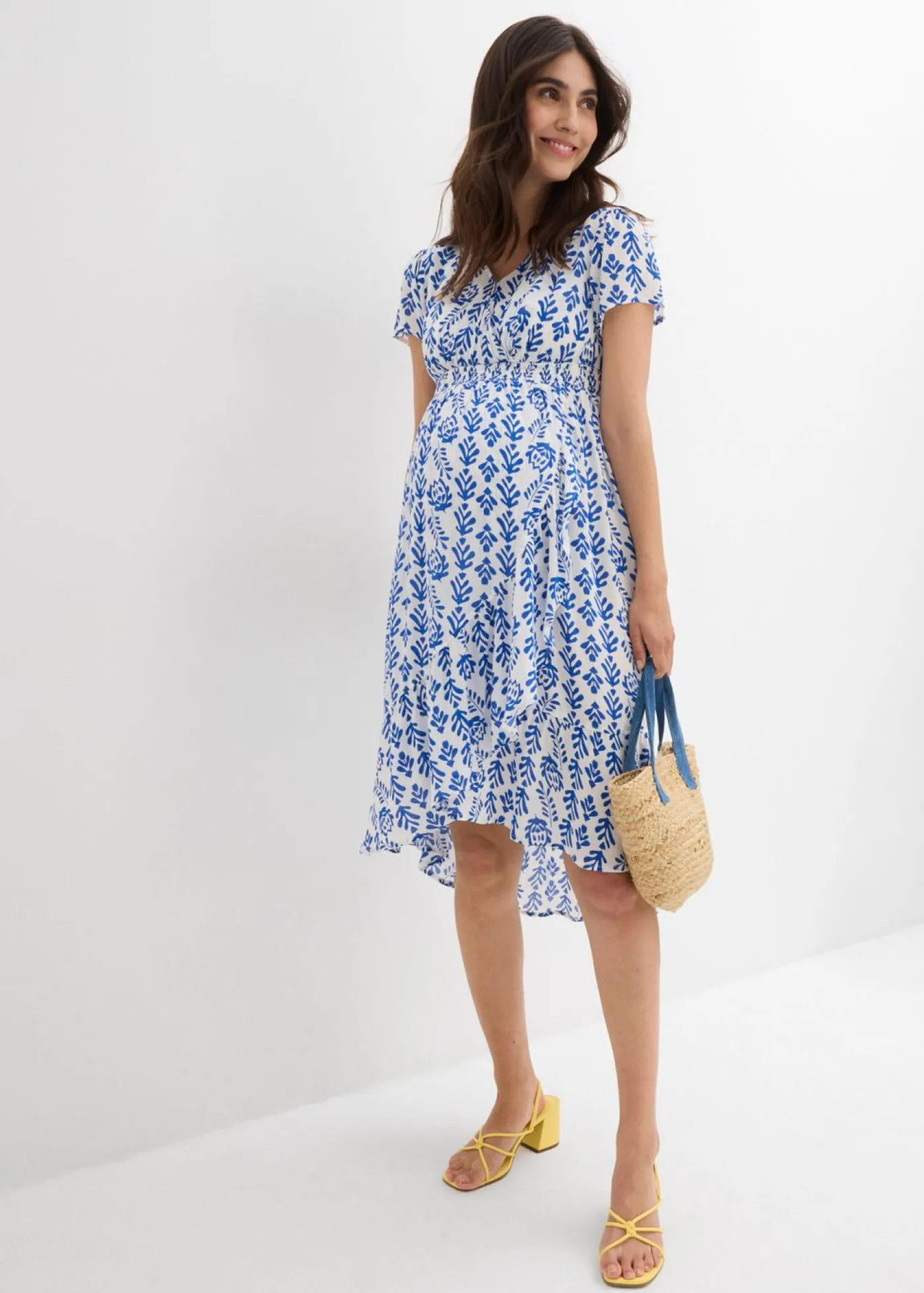 bonprix bonprix Vestido premamá/de lactancia 2 en 1 de viscosa fluida blanco-azul ártico