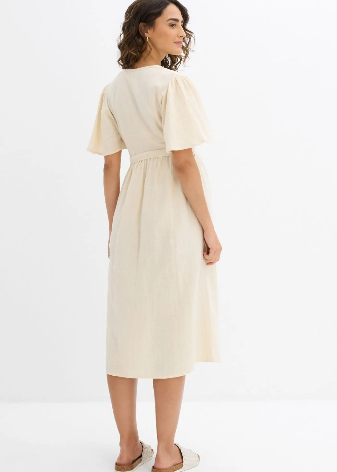 bonprix bonprix Vestido premamá/de lactancia de muselina de algodón gris guijarro Clearance