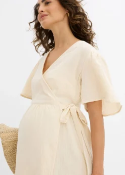 bonprix bonprix Vestido premamá/de lactancia de muselina de algodón gris guijarro Clearance