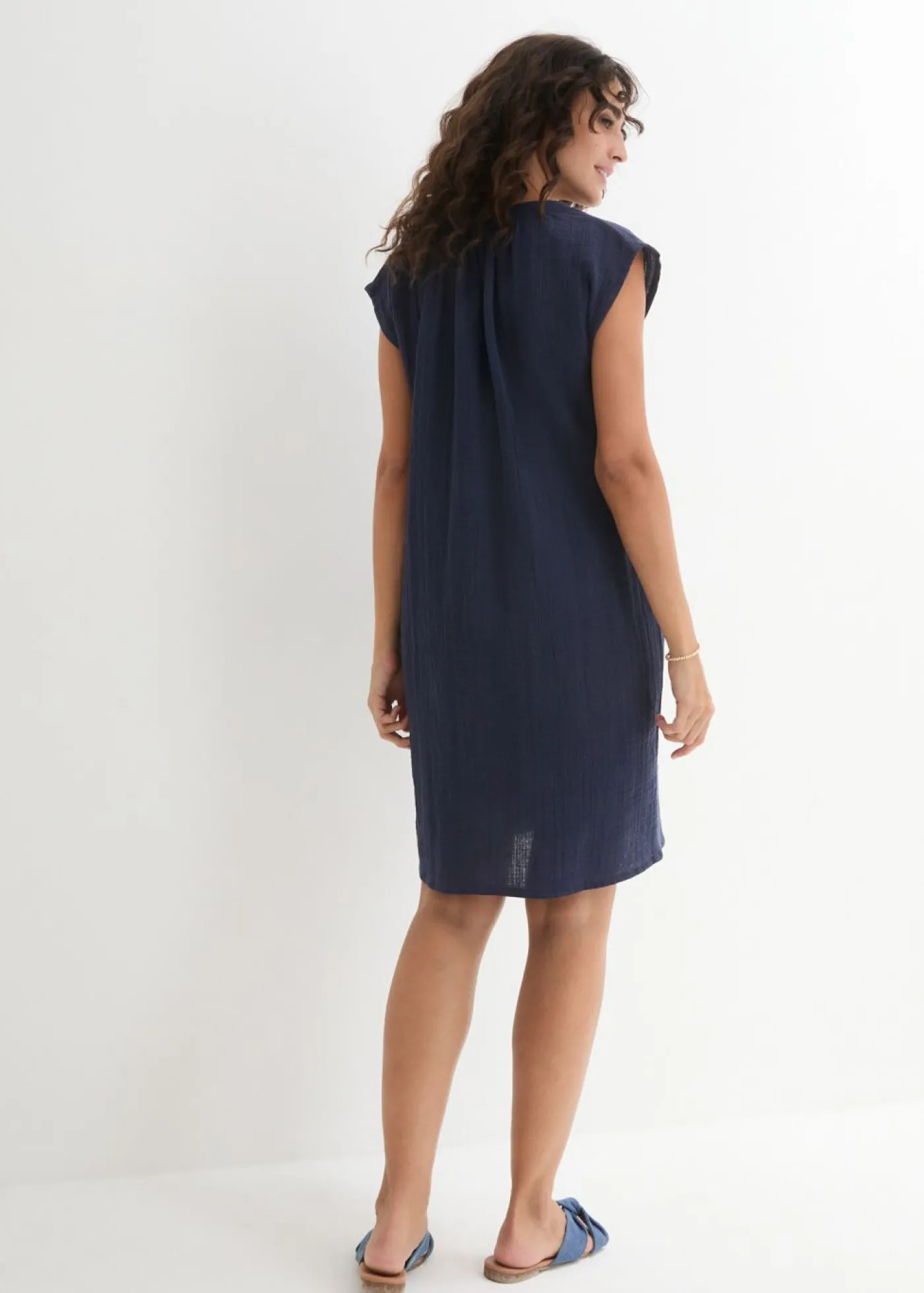 bonprix bonprix Vestido premamá/de lactancia 2 en 1 de muselina de algodón Azul marino