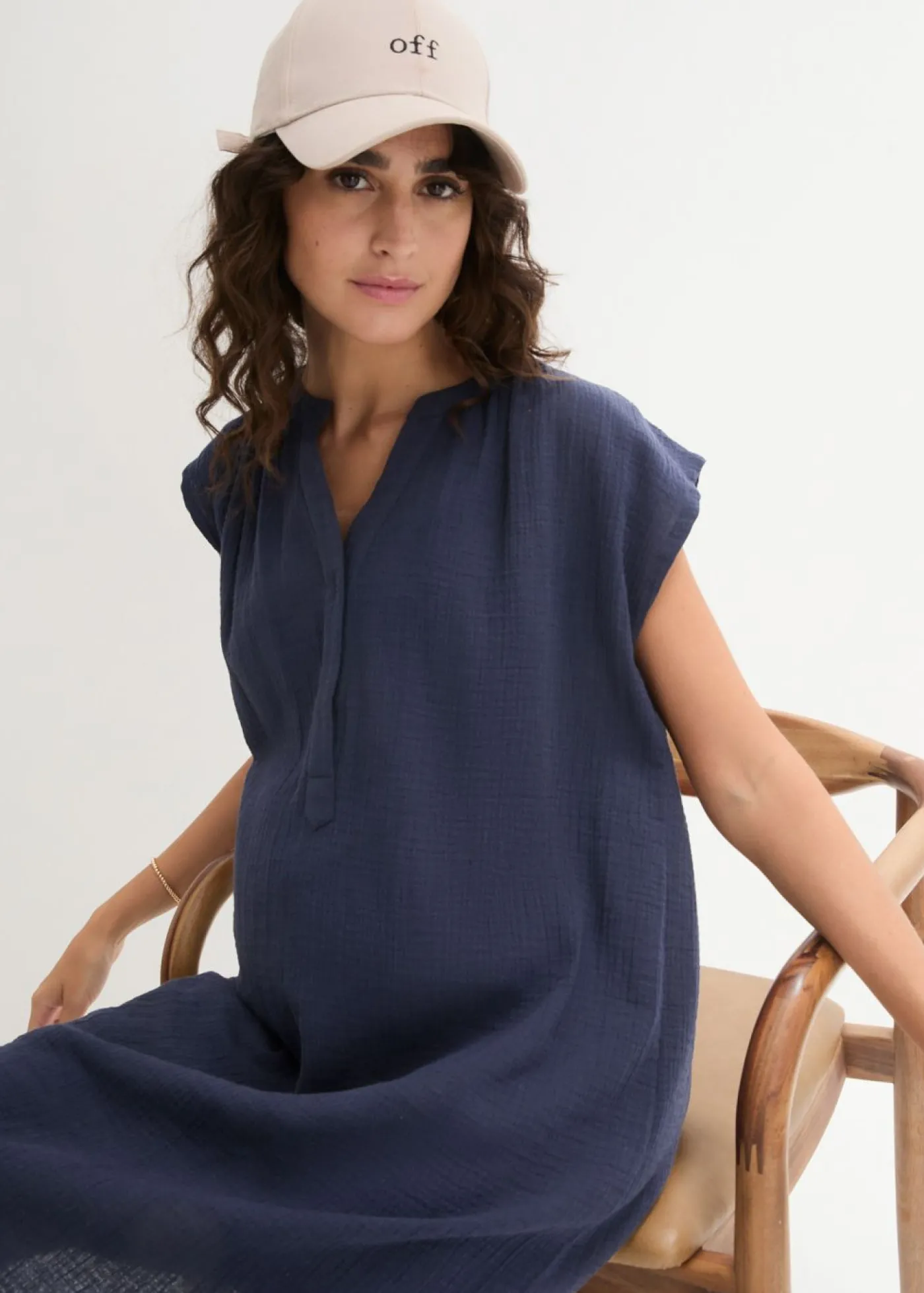 bonprix bonprix Vestido premamá/de lactancia 2 en 1 de muselina de algodón Azul marino