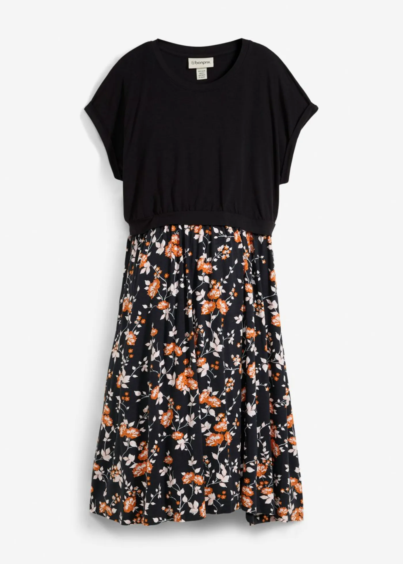 bonprix bonprix Vestido premamá/de lactancia con bolsillos negro-rosa pálido-terracota-mandarina mate-coral ahumado-blanco lana con flores New
