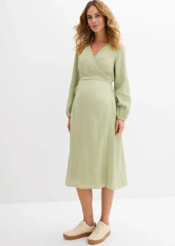 bonprix bonprix Vestido premamá/de lactancia 2 en 1 de muselina de algodón Verde New
