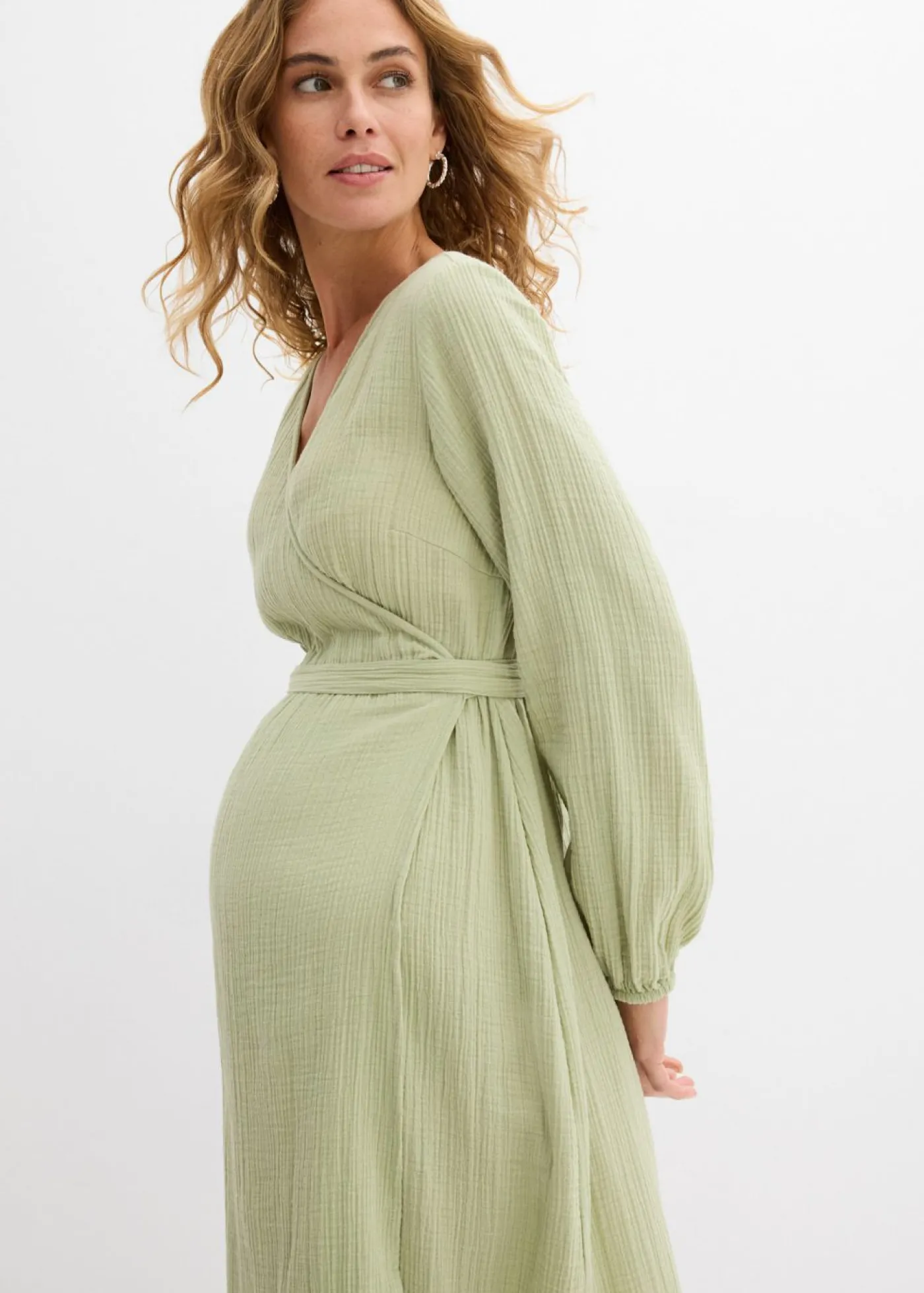 bonprix bonprix Vestido premamá/de lactancia 2 en 1 de muselina de algodón Verde New