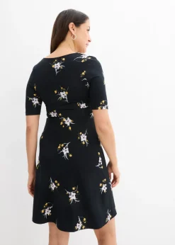 bonprix bonprix Vestido premamá/de lactancia de viscosa suave negro-frambuesa con flores Clearance