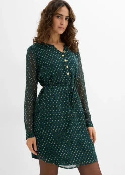 bonprix bonprix Vestido premamá/de lactancia 2 en 1 de gasa Verde intenso/dorado de lunares Sale
