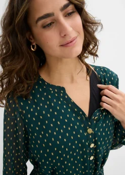 bonprix bonprix Vestido premamá/de lactancia 2 en 1 de gasa Verde intenso/dorado de lunares Sale