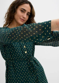 bonprix bonprix Vestido premamá/de lactancia 2 en 1 de gasa Verde intenso/dorado de lunares Sale