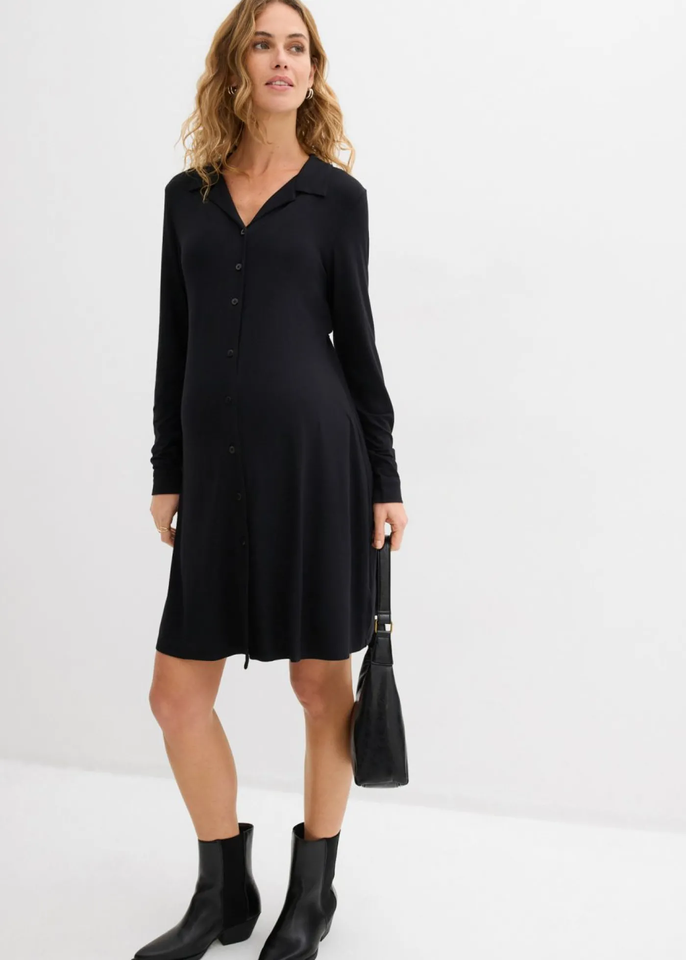 bonprix bonprix Vestido premamá/de lactancia 2 en 1 de punto de viscosa Negro Hot
