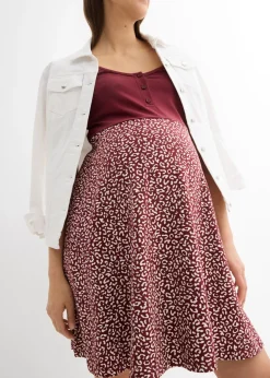 bonprix bonprix Vestido premamá/de lactancia 2 en 1 de algodón orgánico mora oscuro-blanco con flores Sale
