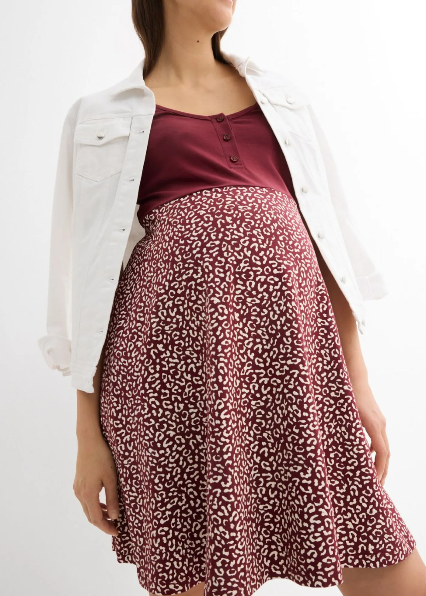 bonprix bonprix Vestido premamá/de lactancia 2 en 1 de algodón orgánico mora oscuro-blanco con flores Sale