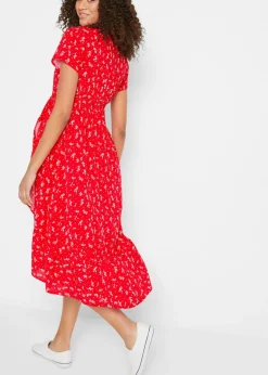bonprix bonprix Vestido premamá/de lactancia 2 en 1 de crepé de viscosa Rosa fresa con flores Outlet