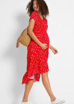 bonprix bonprix Vestido premamá/de lactancia 2 en 1 de crepé de viscosa Rosa fresa con flores Outlet