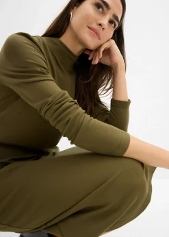 bonprix bonprix Vestido Punto di Roma con cuello alto Oliva Outlet