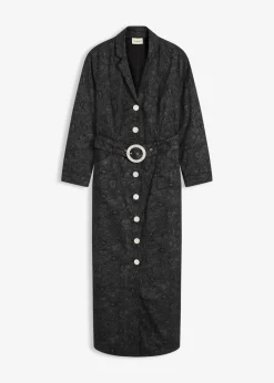 bonprix bonprix Vestido tipo americana con falda acampanada Negro + gris ahumado Outlet
